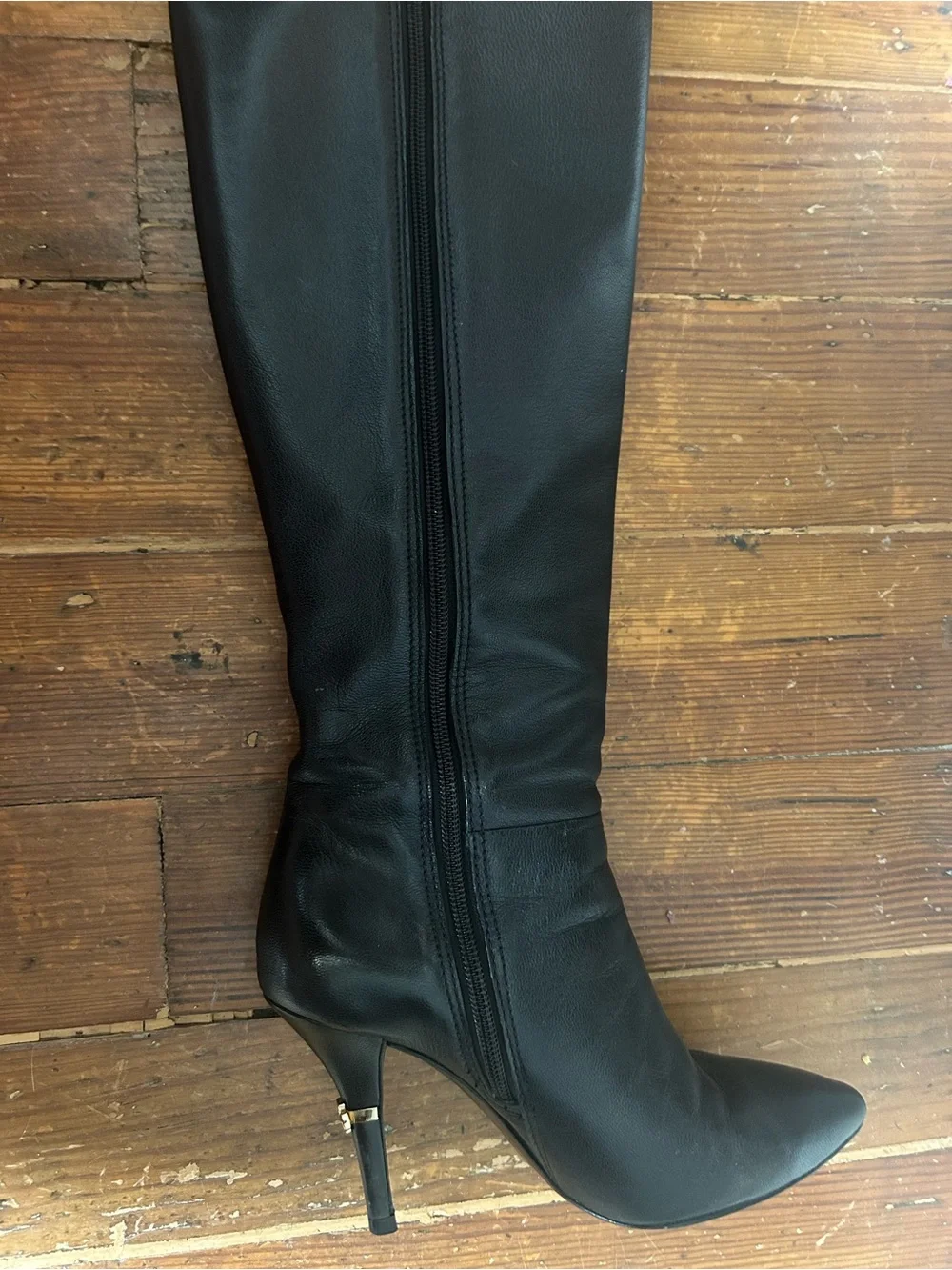 Tory Burch Black Leather Over-the-Knee Pointed Boots